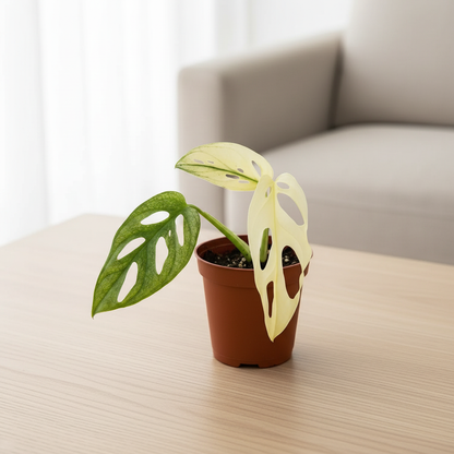 Monstera Adansonii Variegata – Brown Nursery Pot, Solo