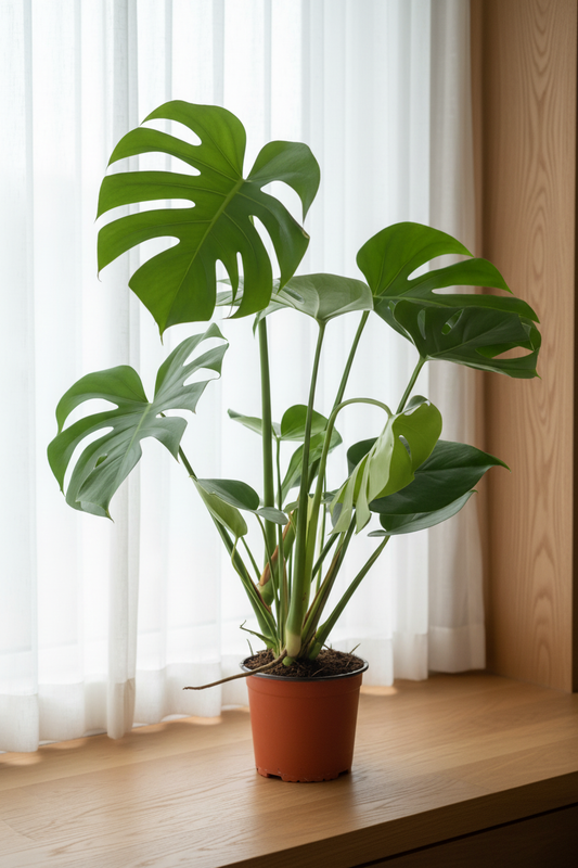 Monstera Deliciosa Green — Orange Pot Less Bushy