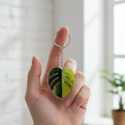 Monstera Keychain on Finger