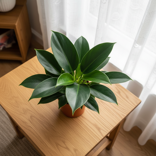 Philodendron Green Princess — 45° Side Angle Cozy Window
