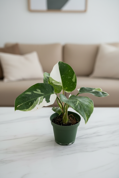 Philodendron White Princess on a marble table