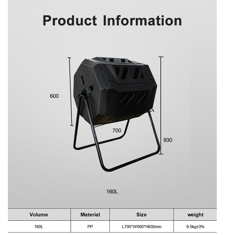 Tumbling Composter - Compost Bin Outdoor Dual Chamber