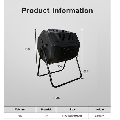 Tumbling Composter - Compost Bin Outdoor Dual Chamber