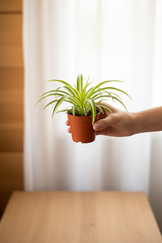Spider Plant — Hand Holding Cozy Daylight