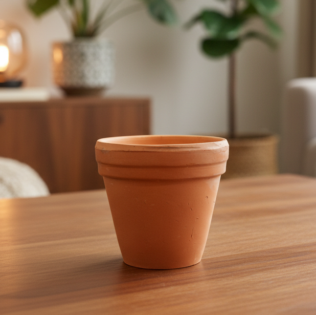 Terracotta Pot Front View - Cozy Living Room