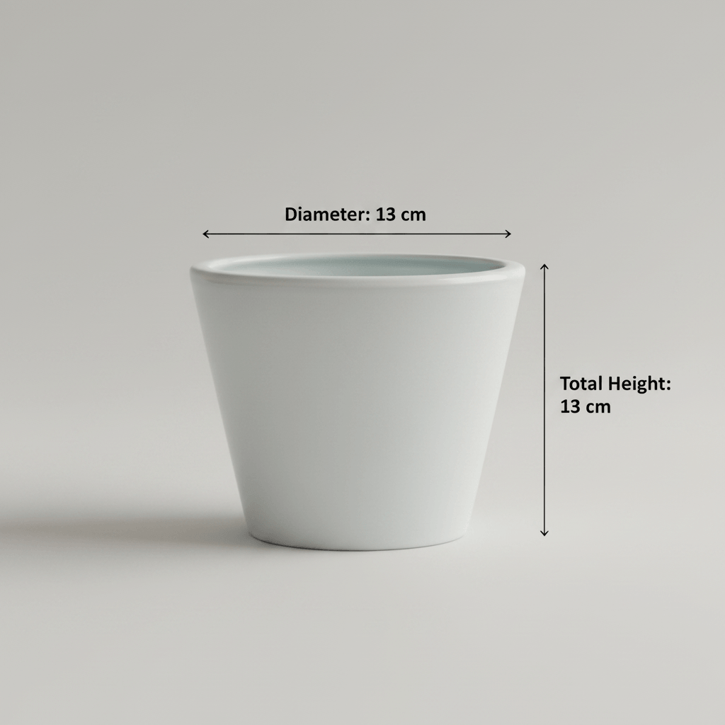 White ceramic planter with dimensions