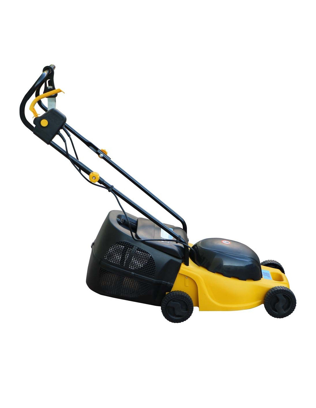 Purchase the XYM E3002 electric lawn mower in Kuwait, featuring a 1200W motor, yellow and black design, and a spacious collection box, perfect for efficient grass cutting and garden maintenance.