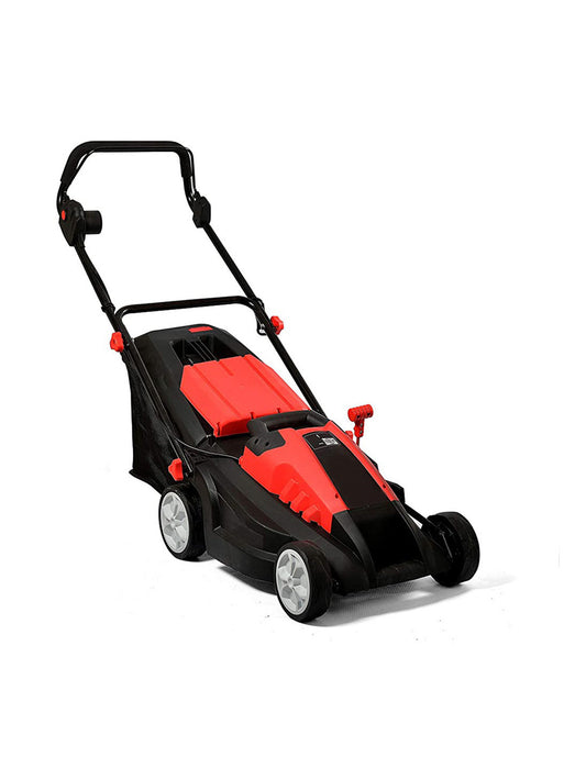 Purchase the 1600W XYM-E3005 electric lawn mower in red and black, now available in Kuwait at plantnpot.com Order online from our shop for your gardening needs.