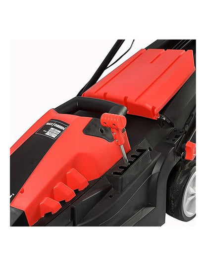 Purchase the 1600W XYM-E3005 electric lawn mower in red and black, now available in Kuwait at plantnpot.com Order online from our shop for your gardening needs.