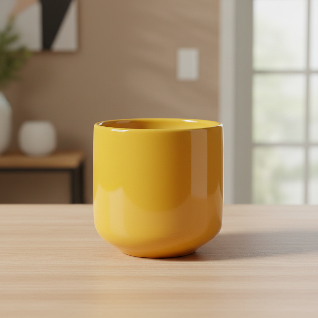 Yellow ceramic pot on a tabletop