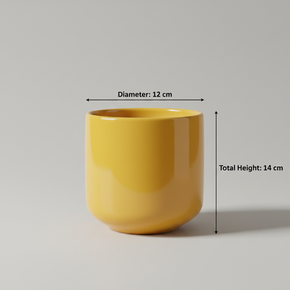 Yellow ceramic pot with dimensions